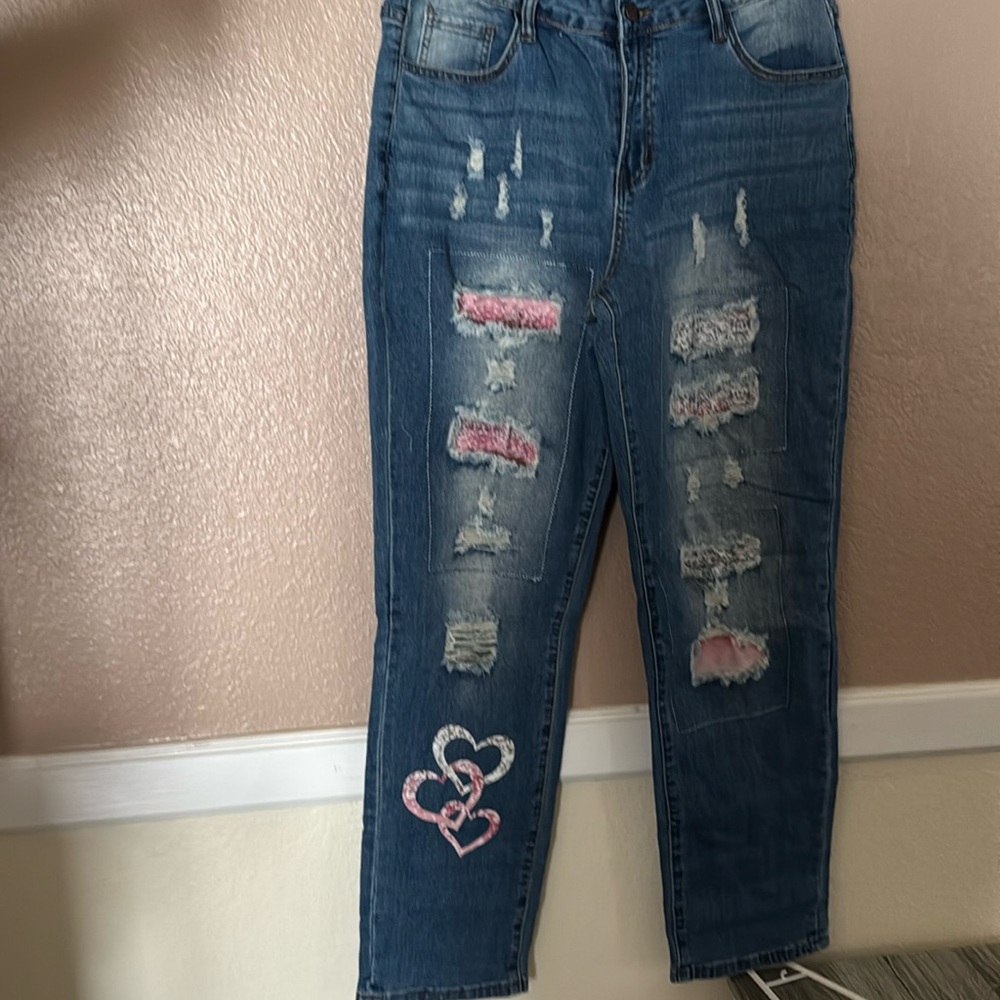 Brand new size 12 stretch strait leg jeans hearts for Valentines Day parties